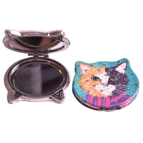 Cute Animals Themed Custom Printed Cat Shape Pocket Mirror - 10