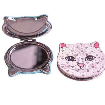 Cute Animals Themed Custom Printed Cat Shape Pocket Mirror - 12