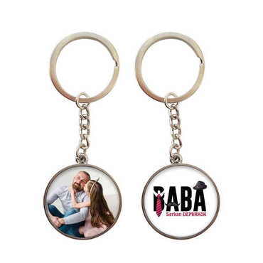 Dad Themed Metal Double Face Round Keychain 40x95 mm - 3