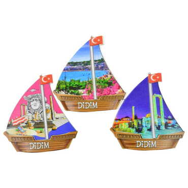 Didim Themed Customised UV Printed Plastic Base Sail Ship Shaped Fridge Magnet 77x80 mm - 3