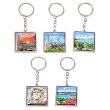 Didim Themed Metal Square Shaped Double Face Keychain 36x95 mm - 2