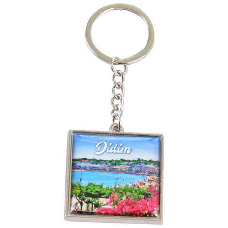 Didim Themed Metal Square Shaped Double Face Keychain 36x95 mm - 3