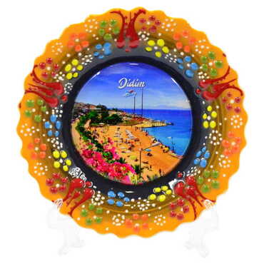 Didim Themed Turkish Ceramic Plate With Epoxy 12 Cm - 6