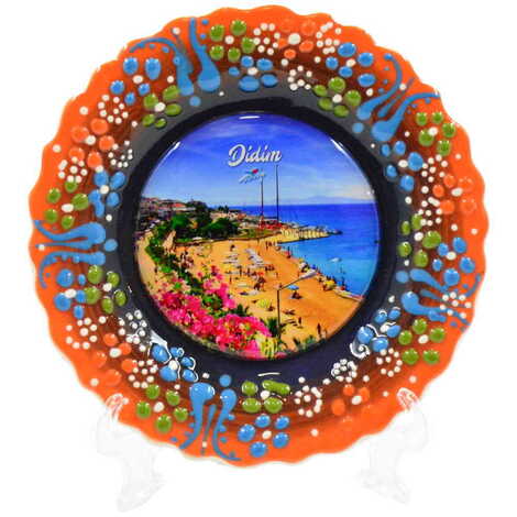 Didim Themed Turkish Ceramic Plate With Epoxy 12 Cm - 8