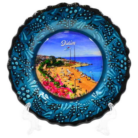 Didim Themed Turkish Ceramic Plate With Epoxy 12 Cm - 9