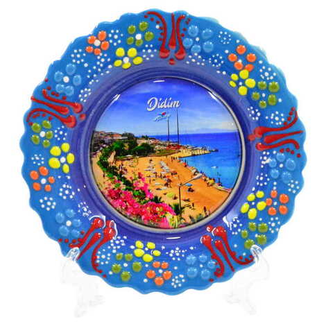 Didim Themed Turkish Ceramic Plate With Epoxy 12 Cm - 11