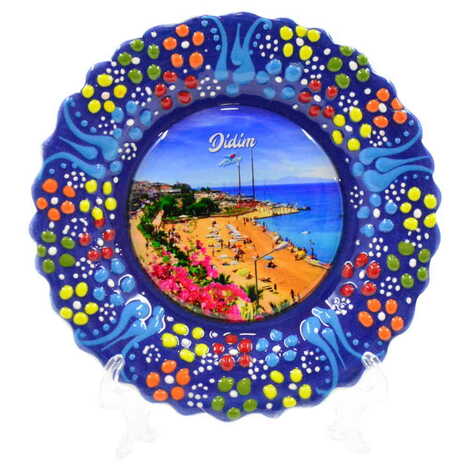 Didim Themed Turkish Ceramic Plate With Epoxy 12 Cm - 12