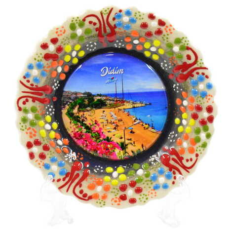 Didim Themed Turkish Ceramic Plate With Epoxy 12 Cm - 13