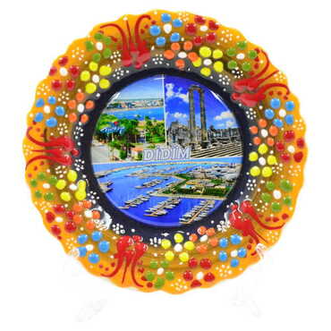 Didim Themed Turkish Ceramic Plate With Epoxy 12 Cm - 14