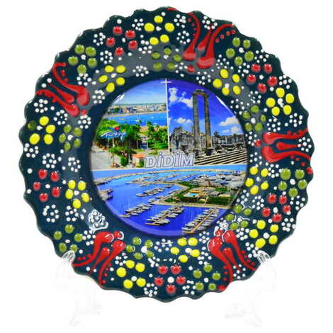 Didim Themed Turkish Ceramic Plate With Epoxy 12 Cm - 15