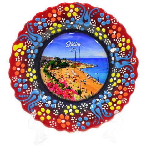 Didim Themed Turkish Ceramic Plate With Epoxy 18 Cm - 5