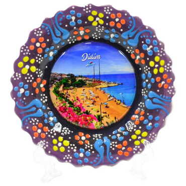 Didim Themed Turkish Ceramic Plate With Epoxy 18 Cm - 6