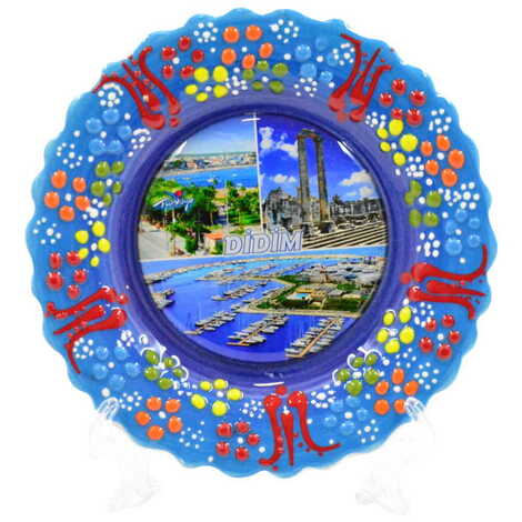 Didim Themed Turkish Ceramic Plate With Epoxy 18 Cm - 9