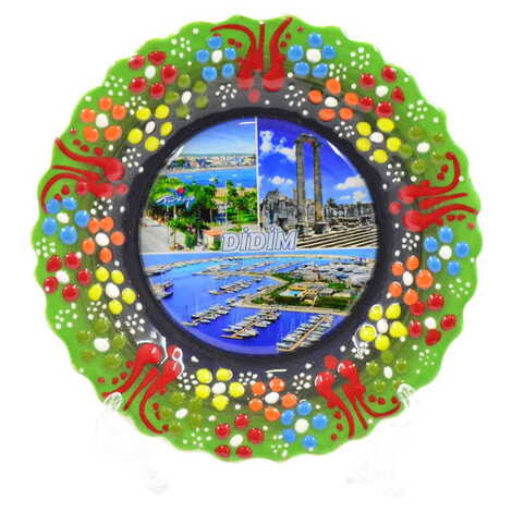 Didim Themed Turkish Ceramic Plate With Epoxy 18 Cm - 11