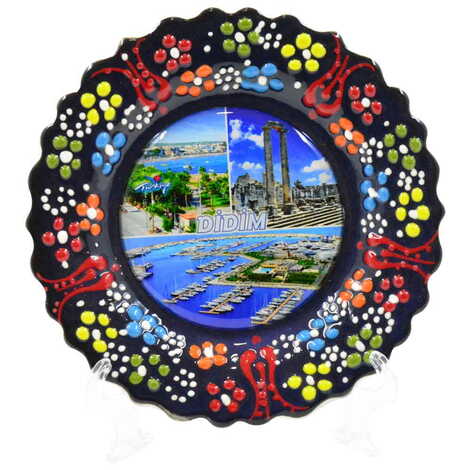 Didim Themed Turkish Ceramic Plate With Epoxy 18 Cm - 12