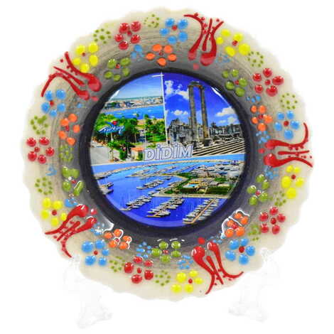 Didim Themed Turkish Ceramic Plate With Epoxy 18 Cm - 13