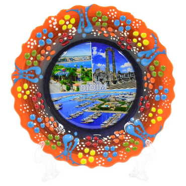 Didim Themed Turkish Ceramic Plate With Epoxy 18 Cm - 14