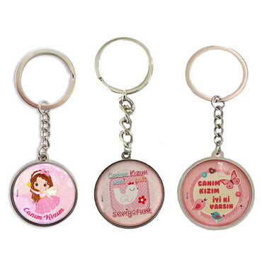 Doughter Themed Metal Double Face Round Keychain 40x95 mm - 2