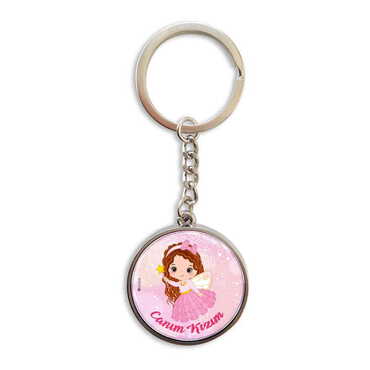 Doughter Themed Metal Double Face Round Keychain 40x95 mm - 3