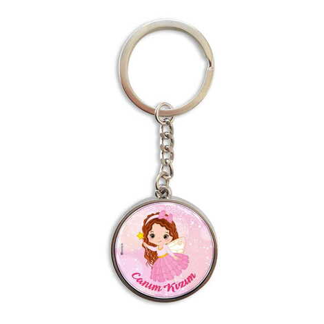 Doughter Themed Metal Double Face Round Keychain 40x95 mm - 3