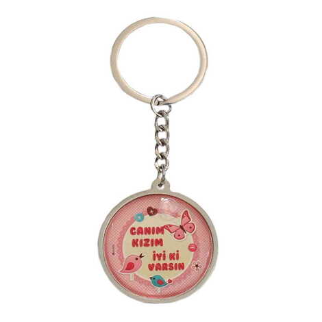 Doughter Themed Metal Double Face Round Keychain 40x95 mm - 4