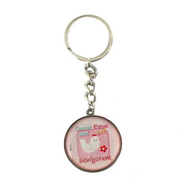 Doughter Themed Metal Double Face Round Keychain 40x95 mm - 5