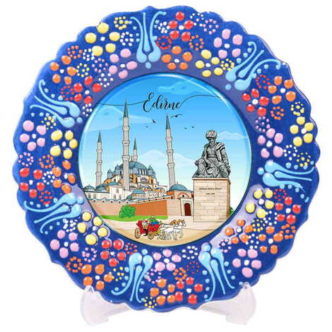 Toptan Edirne Temalı Çini Myros Resim Tabak 18 cm - 9