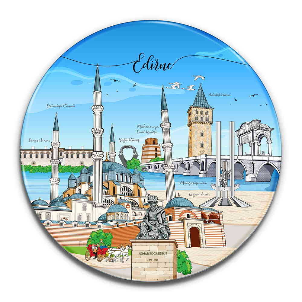 Buy Edirne Themed Epoxy Dome Round Souvenir Fridge Magnet 67 mm - Myros