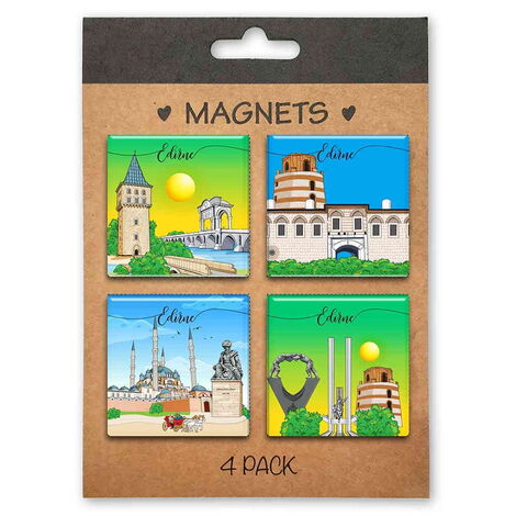 Edirne Themed Epoxy Dome Souvenir Fridge Magnet Set of 4 pcs 40x40 mm each - 3