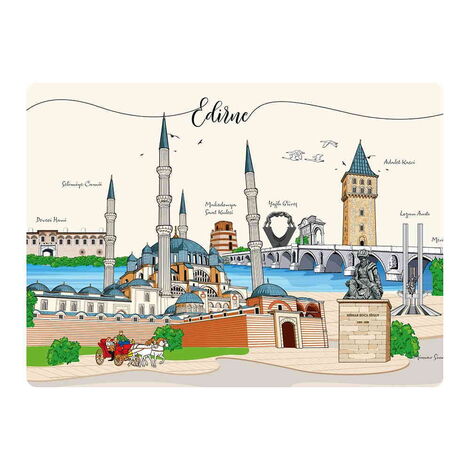 Edirne Themed Wooden Uv Printed Souvenir Fridge Magnet 93x68 mm - 11