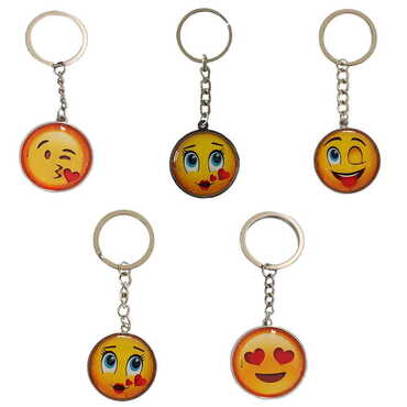 Emoji Themed Metal Double Face Round Keychain 40x95 mm - 2