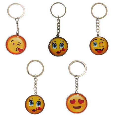 Emoji Themed Metal Double Face Round Keychain 40x95 mm - 2