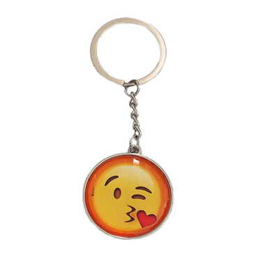 Emoji Themed Metal Double Face Round Keychain 40x95 mm - 3