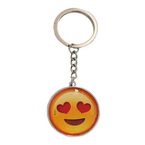 Emoji Themed Metal Double Face Round Keychain 40x95 mm - 4