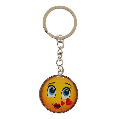 Emoji Themed Metal Double Face Round Keychain 40x95 mm - 5