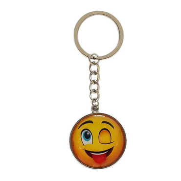 Emoji Themed Metal Double Face Round Keychain 40x95 mm - 6