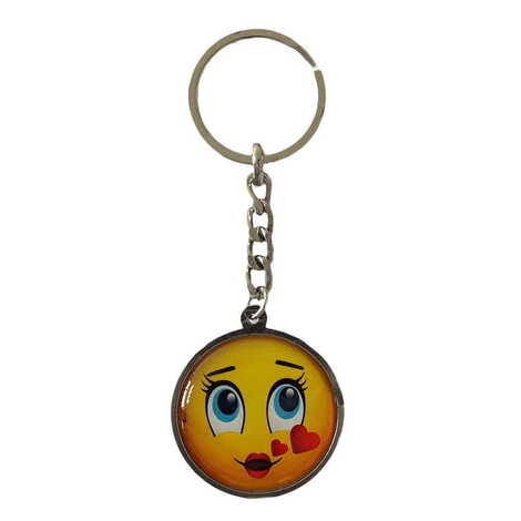 Emoji Themed Metal Double Face Round Keychain 40x95 mm - 7