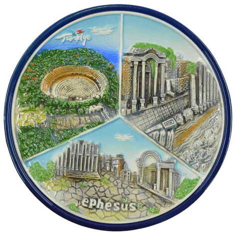 Ephesus Themed Ceramic Blue Plate 15 Cm - 4