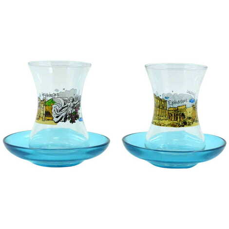 Ephesus Themed Custom Printed Turkish Tea Glass Set Of 2 Pcs - 5