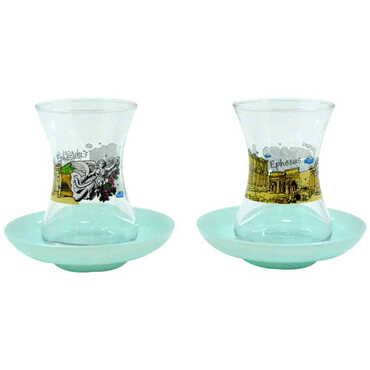 Ephesus Themed Custom Printed Turkish Tea Glass Set Of 2 Pcs - 6