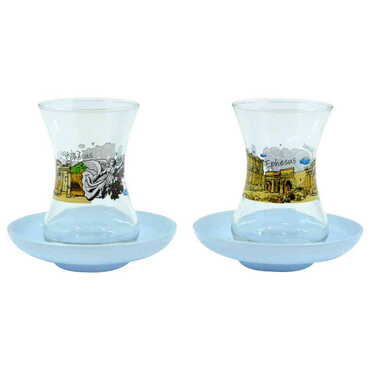 Ephesus Themed Custom Printed Turkish Tea Glass Set Of 2 Pcs - 7