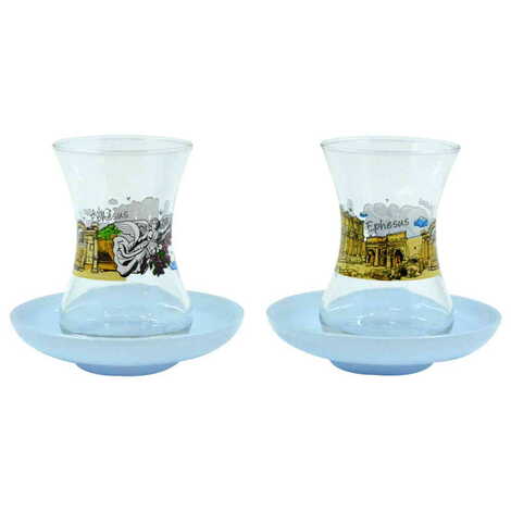 Ephesus Themed Custom Printed Turkish Tea Glass Set Of 2 Pcs - 7