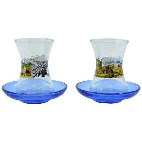 Ephesus Themed Custom Printed Turkish Tea Glass Set Of 2 Pcs - 8