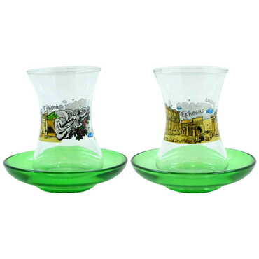 Ephesus Themed Custom Printed Turkish Tea Glass Set Of 2 Pcs - 9