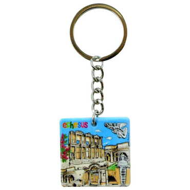 Ephesus Themed Customised Uv Printed Plastic Base Round Keyring 40x108 mm - 4