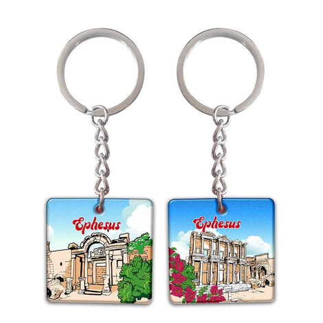 Ephesus Themed Customised Uv Printed Plastic Base Round Keyring 40x108 mm - 6