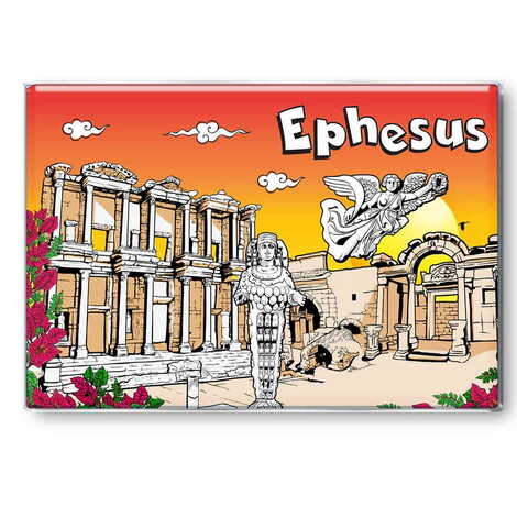 Ephesus Themed Epoxy Dome Rectangle Souvenir Fridge Magnet 80x55 cm - 18