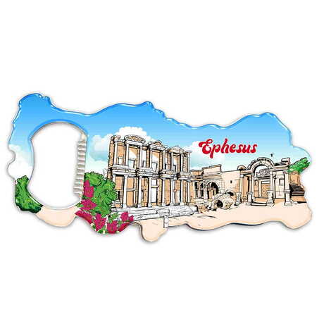 Ephesus Themed Map Shaped Metal Magnetic Bottle Opener 100x45 mm - 9