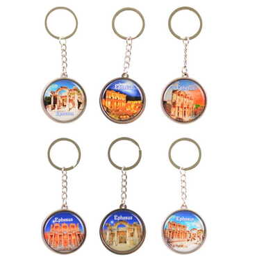 Ephesus Themed Metal Double Face Round Keychain 40x95 mm - 2