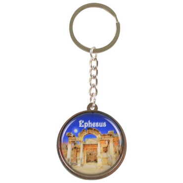 Ephesus Themed Metal Double Face Round Keychain 40x95 mm - 3